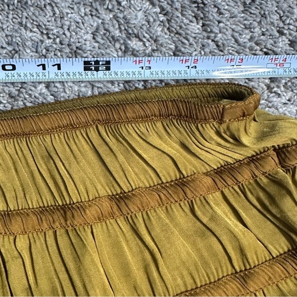Anthropologie Tiered A-Line midi Skirt Large bronze gold New NWT pull on satin - Picture 11 of 12